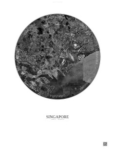 Singapore Satellite View Poster 6km B&W | Gravura – Light background