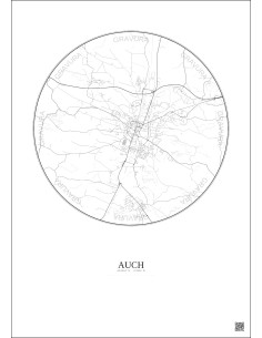 Affiche Auch – Poster carte de ville 5km | Gravura – Fond clair 2