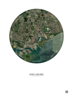 Affiche Singapore – Poster vue satellite 6km Couleur | Gravura – Fond clair
