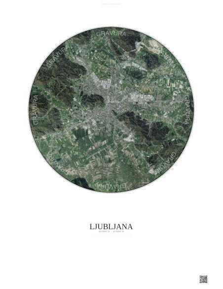 Affiche Ljubljana – Poster vue satellite 10km Couleur | Gravura – Fond clair