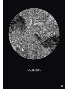 Affiche Ljubljana – Poster vue satellite 2.5km N&B | Gravura – Fond foncé