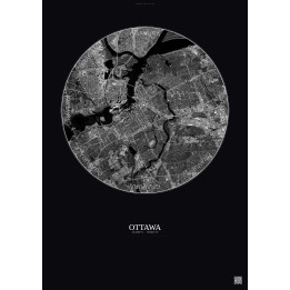 Ottawa Satellite View Poster 6km B&W | Gravura – Dark background