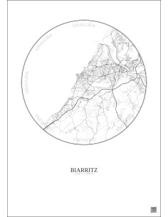 Affiche Biarritz – Poster carte de ville 10km | Gravura – Fond clair 2