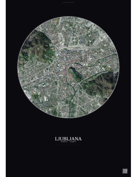 Affiche Ljubljana – Poster vue satellite 2.5km Couleur | Gravura – Fond foncé