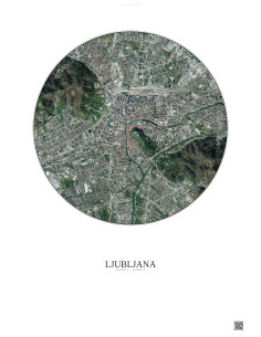 Affiche Ljubljana – Poster vue satellite 2.5km Couleur | Gravura – Fond clair