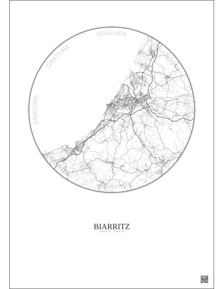 Biarritz City Map Poster 20km | Gravura – Light background