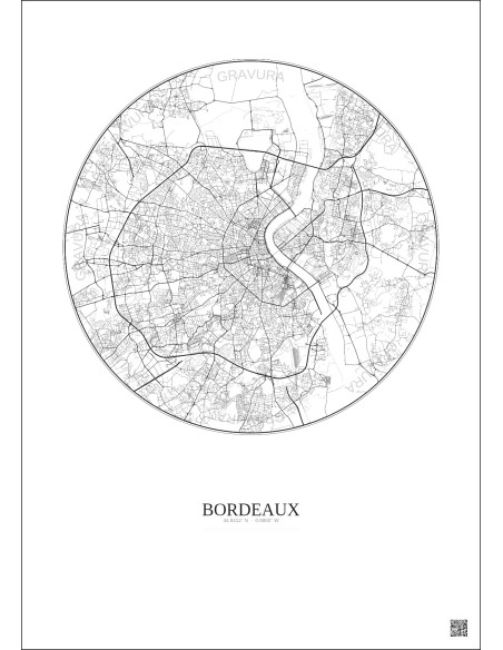 Bordeaux City Map Poster 10km | Gravura – Light background