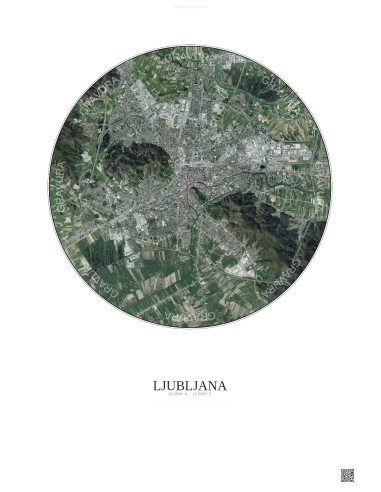 Ljubljana Satellite View Poster 6km Color | Gravura – Light background