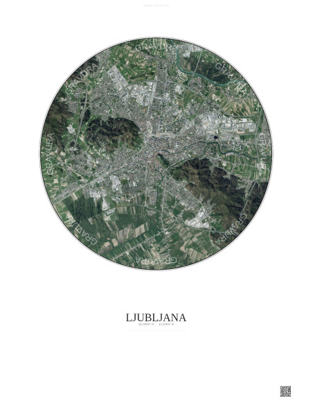 Ljubljana Satellite View Poster 6km Color | Gravura – Light background