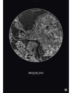 Bratislava Satellite View Poster 10km B&W | Gravura – Dark background