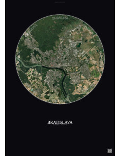 Affiche Bratislava – Poster vue satellite 10km Couleur | Gravura – Fond foncé