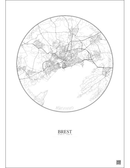 Brest City Map Poster 10km | Gravura – Light background