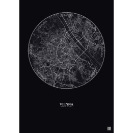 Affiche Vienna – Poster carte de ville 10km | Gravura – Fond foncé