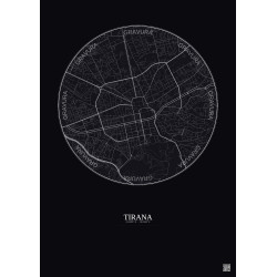 Affiche Tirana – Poster carte de ville 2.5km | Gravura – Fond foncé