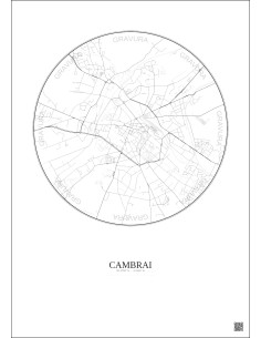 Cambrai City Map Poster 2.5km | Gravura – Light background 2