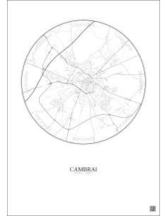 Cambrai City Map Poster 5km | Gravura – Light background 2