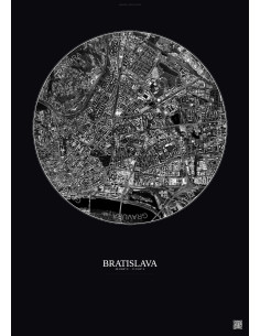 Affiche Bratislava – Poster vue satellite 2.5km N&B | Gravura – Fond foncé