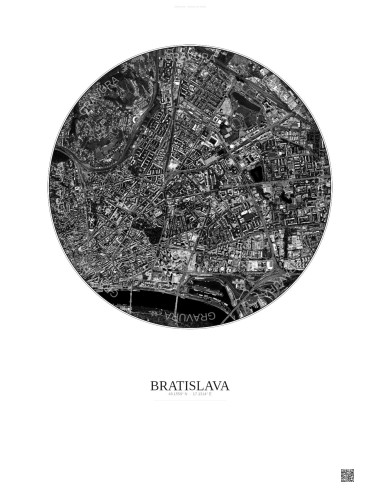Affiche Bratislava – Poster vue satellite 2.5km N&B | Gravura – Fond clair