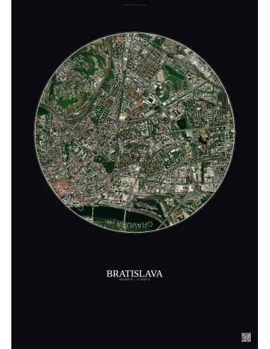 Bratislava Satellite View Poster 2.5km Color | Gravura – Dark background