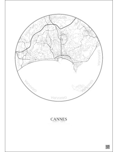 Cannes City Map Poster 5km | Gravura – Light background