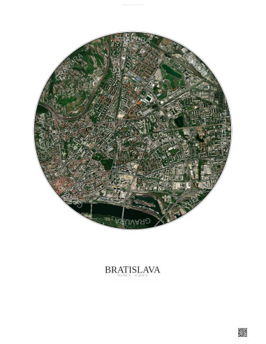 Affiche Bratislava – Poster vue satellite 2.5km Couleur | Gravura – Fond clair