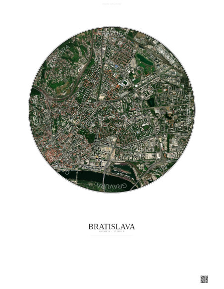 Affiche Bratislava – Poster vue satellite 2.5km Couleur | Gravura – Fond clair