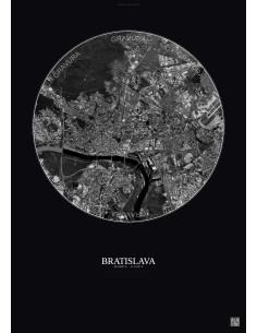 Bratislava Satellite View Poster 6km B&W | Gravura – Dark background