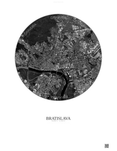 Affiche Bratislava – Poster vue satellite 6km N&B | Gravura – Fond clair