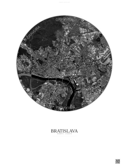 Affiche Bratislava – Poster vue satellite 6km N&B | Gravura – Fond clair