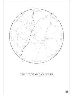 Affiche Circuit De Magny Cours – Poster carte de ville 5km | Gravura – Fond clair 2
