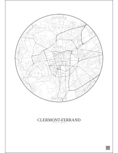 Affiche Clermont Ferrand – Poster carte de ville 2.5km | Gravura – Fond clair 2