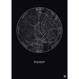 Affiche Budapest – Poster carte de ville 6km | Gravura – Fond foncé