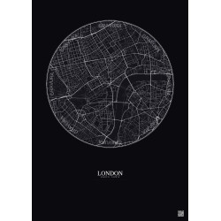 Affiche London – Poster carte de ville 2.5km | Gravura – Fond foncé