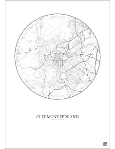 Affiche Clermont Ferrand – Poster carte de ville 5km | Gravura – Fond clair 2