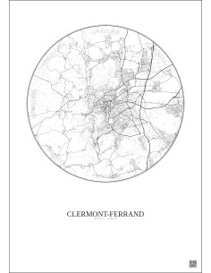 Affiche Clermont Ferrand – Poster carte de ville 10km | Gravura – Fond clair 2