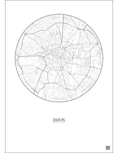 Affiche Dijon – Poster carte de ville 2.5km | Gravura – Fond clair 2