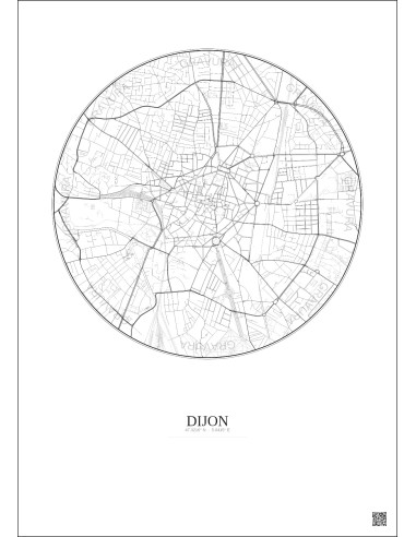 Dijon City Map Poster 2.5km | Gravura – Light background