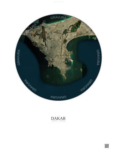 Affiche Dakar – Poster vue satellite 10km Couleur | Gravura – Fond clair