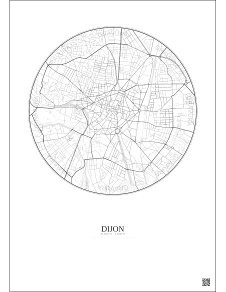 Dijon City Map Poster 2.5km | Gravura – Light background