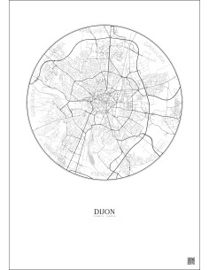 Affiche Dijon – Poster carte de ville 5km | Gravura – Fond clair 2
