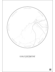 Affiche Golf D Etretat – Poster carte de ville 2.5km | Gravura – Fond clair 2