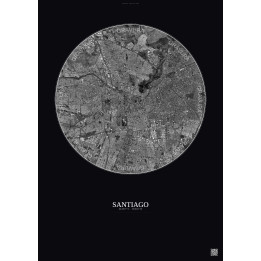 Santiago Satellite View Poster 10km B&W | Gravura – Dark background