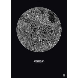 Santiago Satellite View Poster 2.5km B&W | Gravura – Dark background