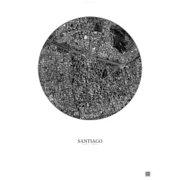 Santiago Satellite View Poster 2.5km B&W | Gravura – Light background