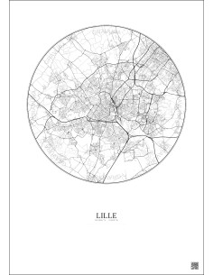 Affiche Lille – Poster carte de ville 10km | Gravura – Fond clair 2