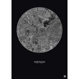 Affiche Santiago – Poster vue satellite 6km N&B | Gravura – Fond foncé
