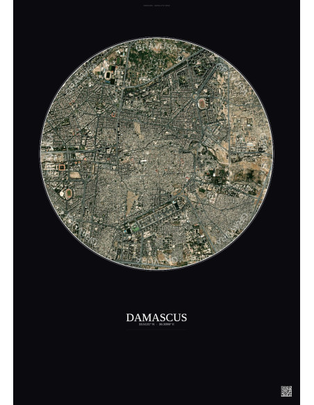 Affiche Damascus – Poster vue satellite 2.5km Couleur | Gravura – Fond foncé