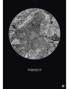 Damascus Satellite View Poster 6km B&W | Gravura – Dark background