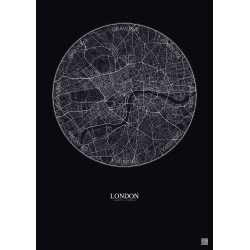 Affiche London – Poster carte de ville 6km | Gravura – Fond foncé
