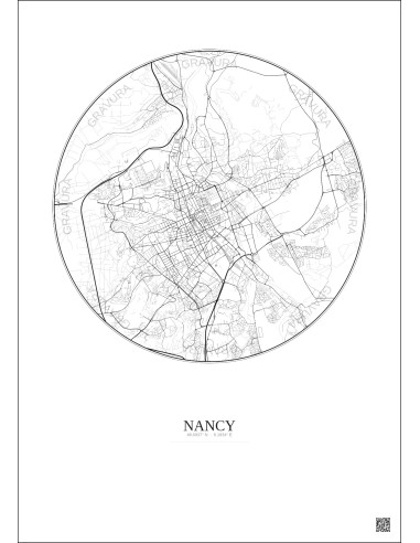 Nancy City Map Poster 6km | Gravura – Light background